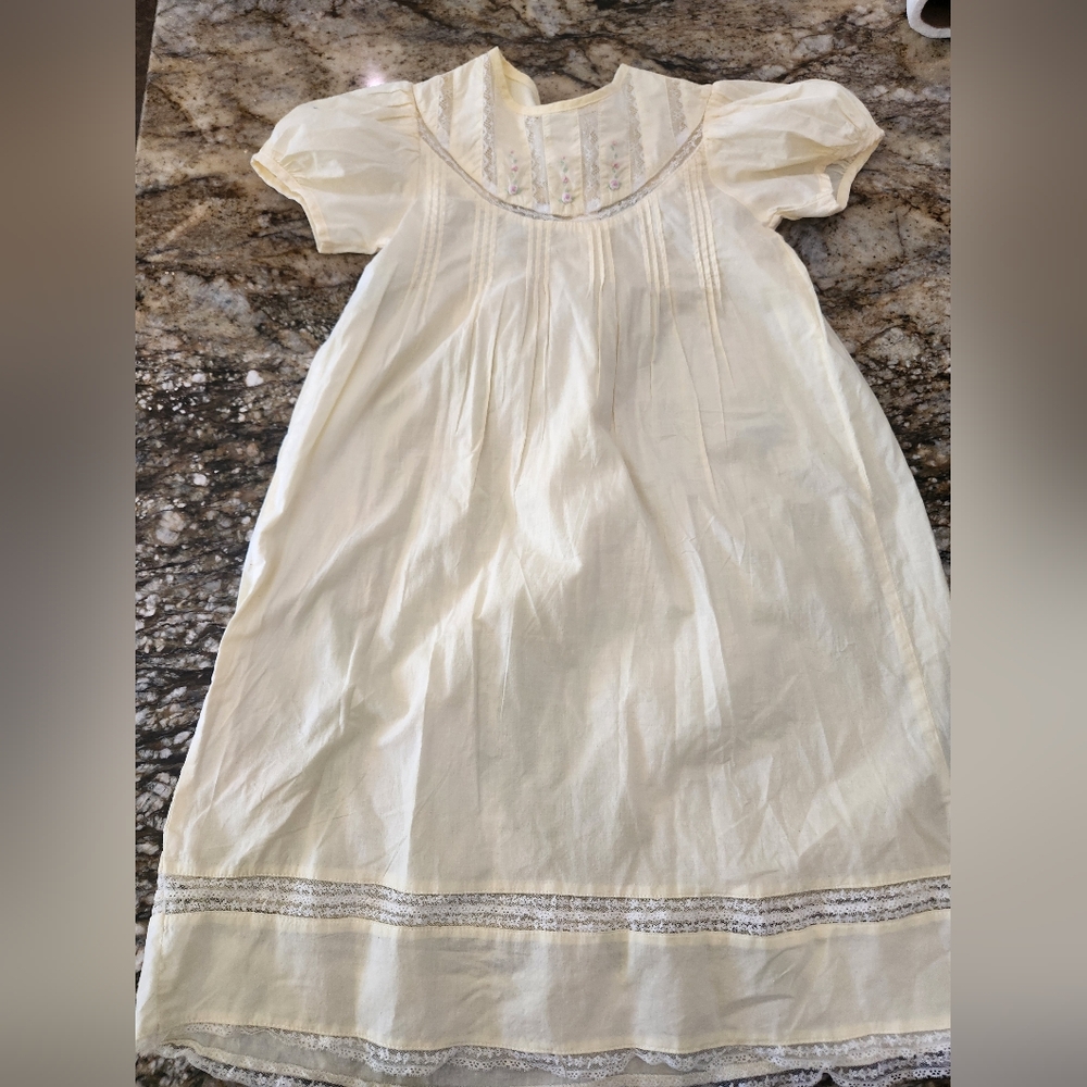 Classic Cream Girls' Dress with Lace Trim